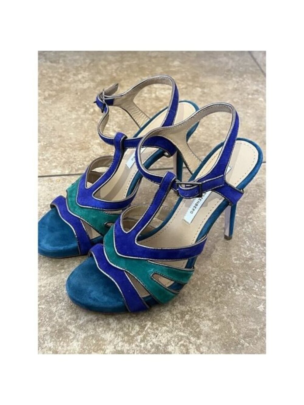 Diane Von Furstenberg DVF Women pumps 7M Green purple gold trim suede Shoes